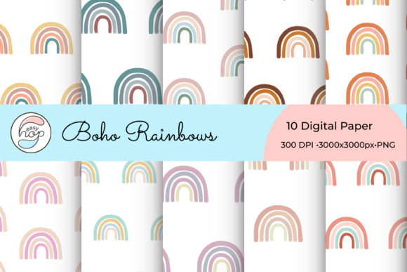 Boho Rainbow Digital Paper Set: Elevate Your Creative Projects with Vibrant, Versatile Designs