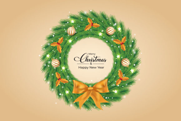 Christmas Green Wreath with Golden Balls