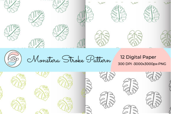Monstera Stroke Clip Art Background