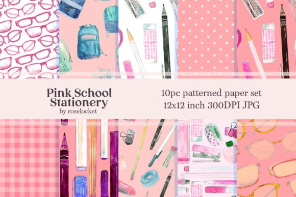 Pink School Stationery Digital Papers