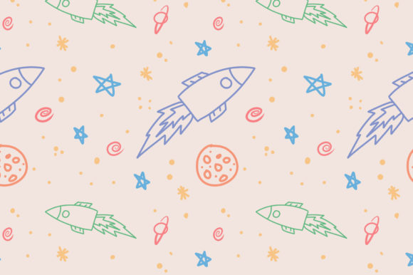 Space Rockets Stars Planets Pattern Art