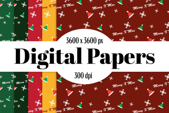 Transform Your Holiday Projects with Digital Paper Set-Merry Xmas-Hats Ice and Red Green Hats